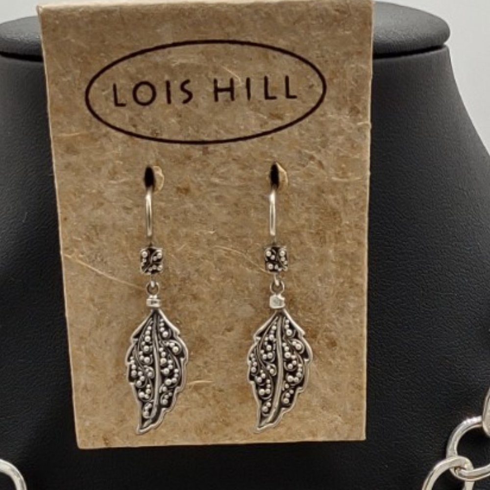 Rare Vintage Lois Hill Pendant Necklace Granulation Leaf Pendant w/Matching Ear - Picture 6 of 9